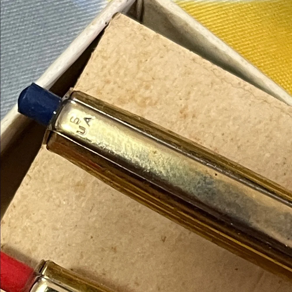 Antique Gold and Red Pen Set with Silver Accents